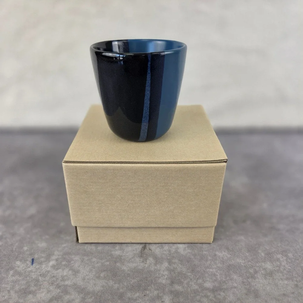 Sunnju Ceramic Tea Cup Two Tone Blue Glazed Minimalist Stoneware Espresso Mug